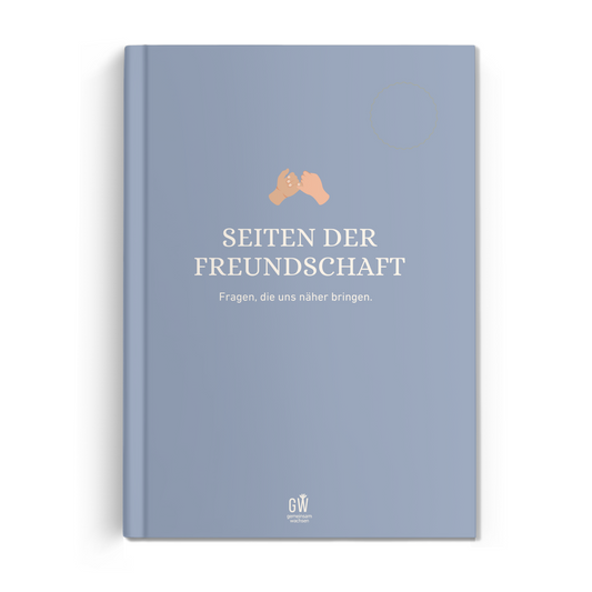 Frontalansicht von Freundschaftsbuch für Erwachsene mit tiefgründigen Fragen.